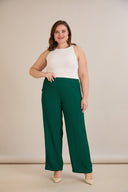 Pantalon mărime mare din material ușor texturat - verde închis