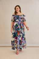 Rochie marime mare din sifon cu decolteu Carmen - mov