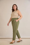 Pantalon mărime mare de vară elastic cu bumbac - olive