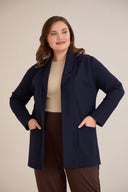 Blazer mărime mare sport-elegant fără închidere – bleumarin