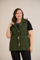 Vestă mărime mare din denim cu pietricele - verde