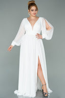 Rochie de ocazie marime mare lunga din sifon - ecru