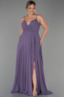 Rochie de ocazie marime mare lunga cu despicatura - liliac N1324