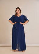 Salopeta marime mare eleganta din sifon cu lant - bleumarin