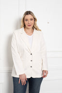 Sacou marime mare din denim cu rever - alb