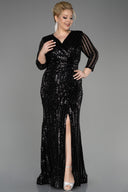 Rochie de ocazie marime mare lunga si elastica cu paiete - negru N1043