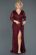 Rochie de ocazie marime mare lunga si elastica cu paiete - burgundia N1043
