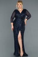 Rochie de ocazie marime mare lunga si elastica cu paiete - bleumarin N1043