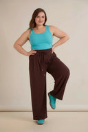 Pantalon mărime mare de zi tip fustă-pantalon - ciocolată
