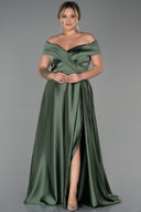 Rochie de ocazie marime mare lunga din satin - maslina N2355