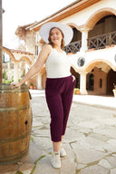 Pantalon marime mare trei sferturi 3/4 clasic Selma - bordo