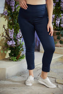 Pantalon marime mare de primavara din bumbac - albastru inchis