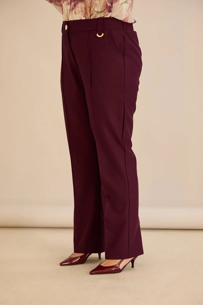 Pantalon larg mărime mare din bumbac cu margine – burgundy