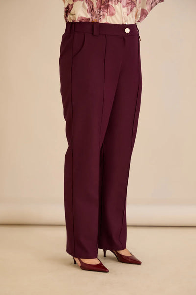 Pantalon larg mărime mare din bumbac cu margine – burgundy
