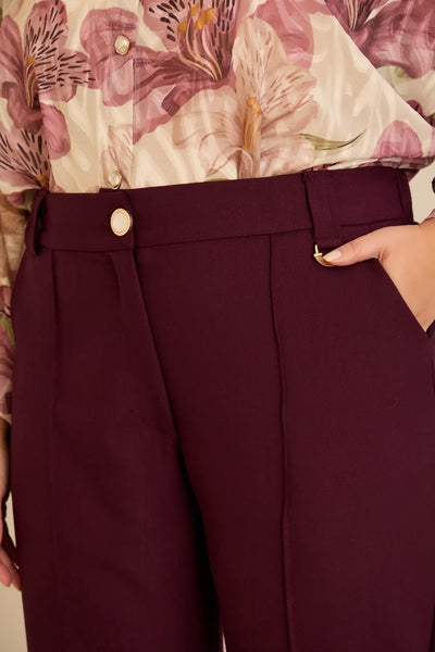 Pantalon larg mărime mare din bumbac cu margine – burgundy
