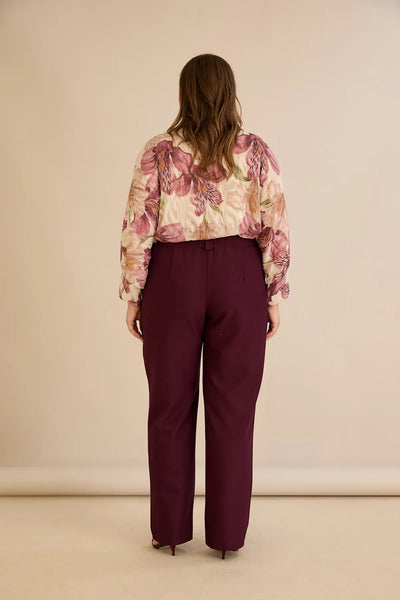 Pantalon larg mărime mare din bumbac cu margine – burgundy