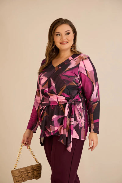 Bluză mărime mare cu cordon – roz