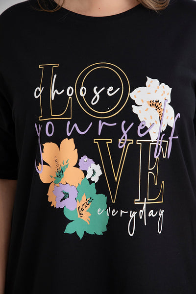 Tricou marime mare din bumbac cu imprimeu floral