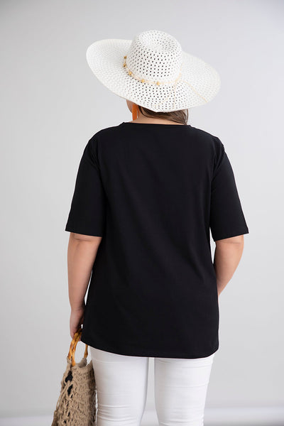 Tricou marime mare din bumbac cu imprimeu floral