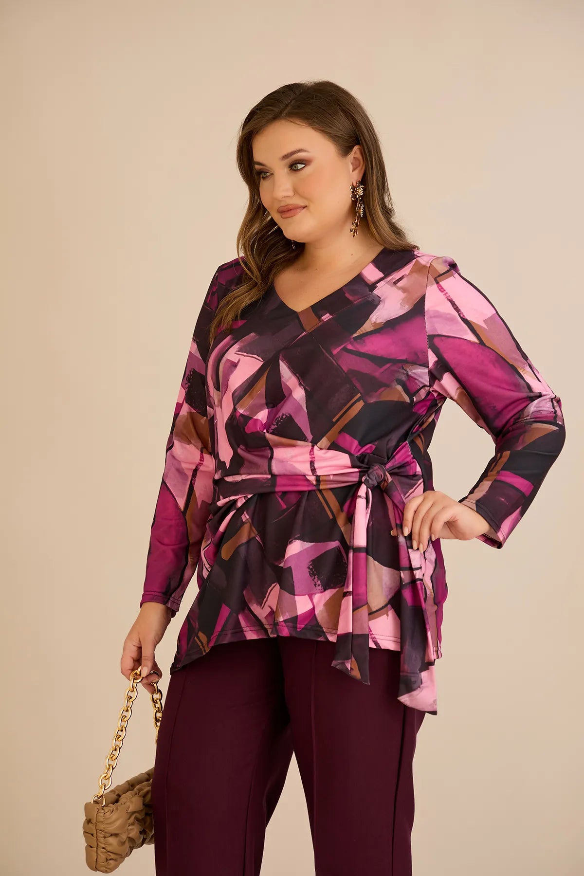 Bluză mărime mare cu cordon – roz