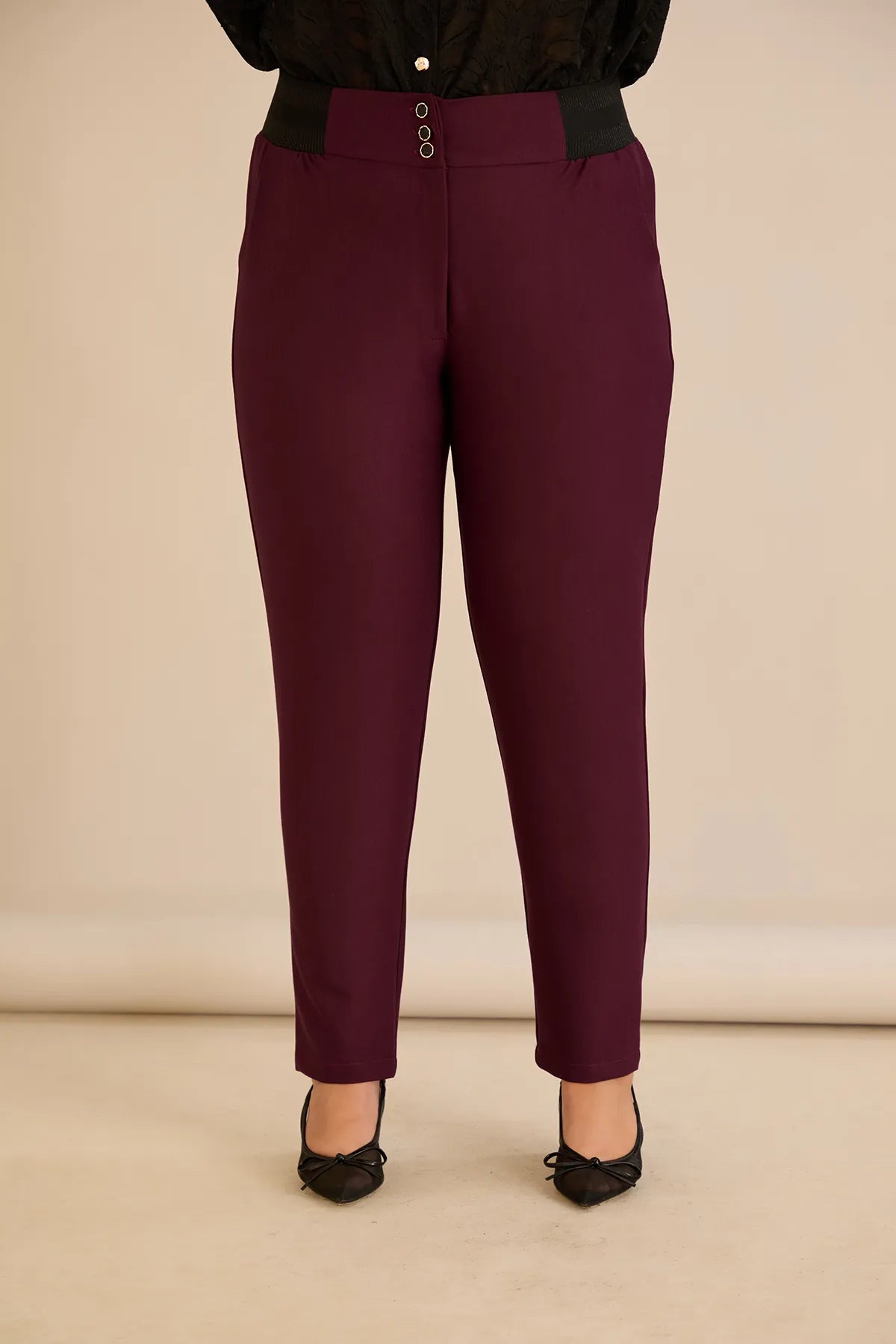 Pantalon mărime mare din bumbac cu croială clasică – burgundy