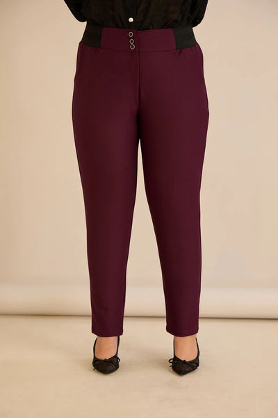 Pantalon mărime mare din bumbac cu croială clasică – burgundy
