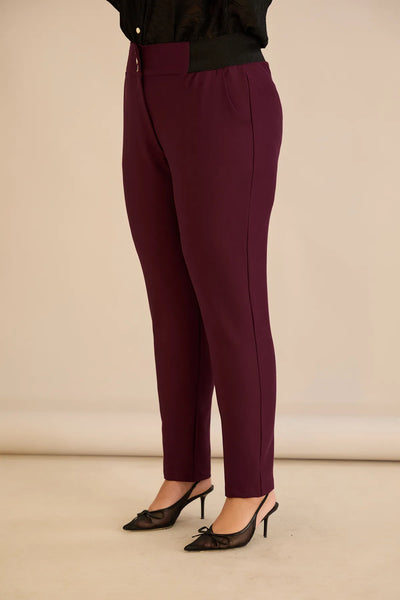 Pantalon mărime mare din bumbac cu croială clasică – burgundy