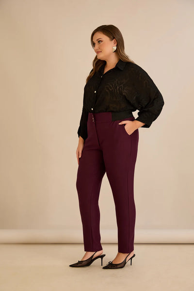 Pantalon mărime mare din bumbac cu croială clasică – burgundy