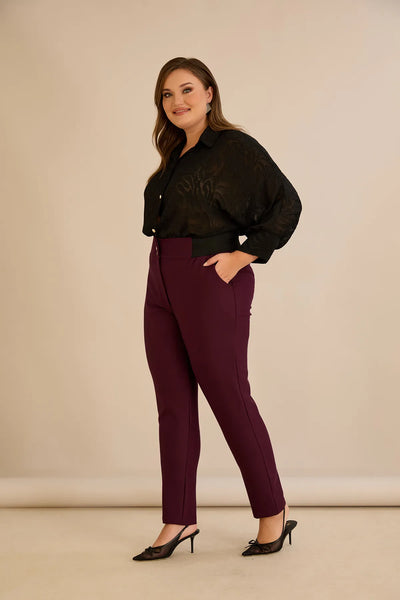 Pantalon mărime mare din bumbac cu croială clasică – burgundy
