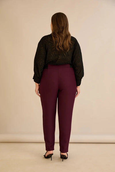 Pantalon mărime mare din bumbac cu croială clasică – burgundy