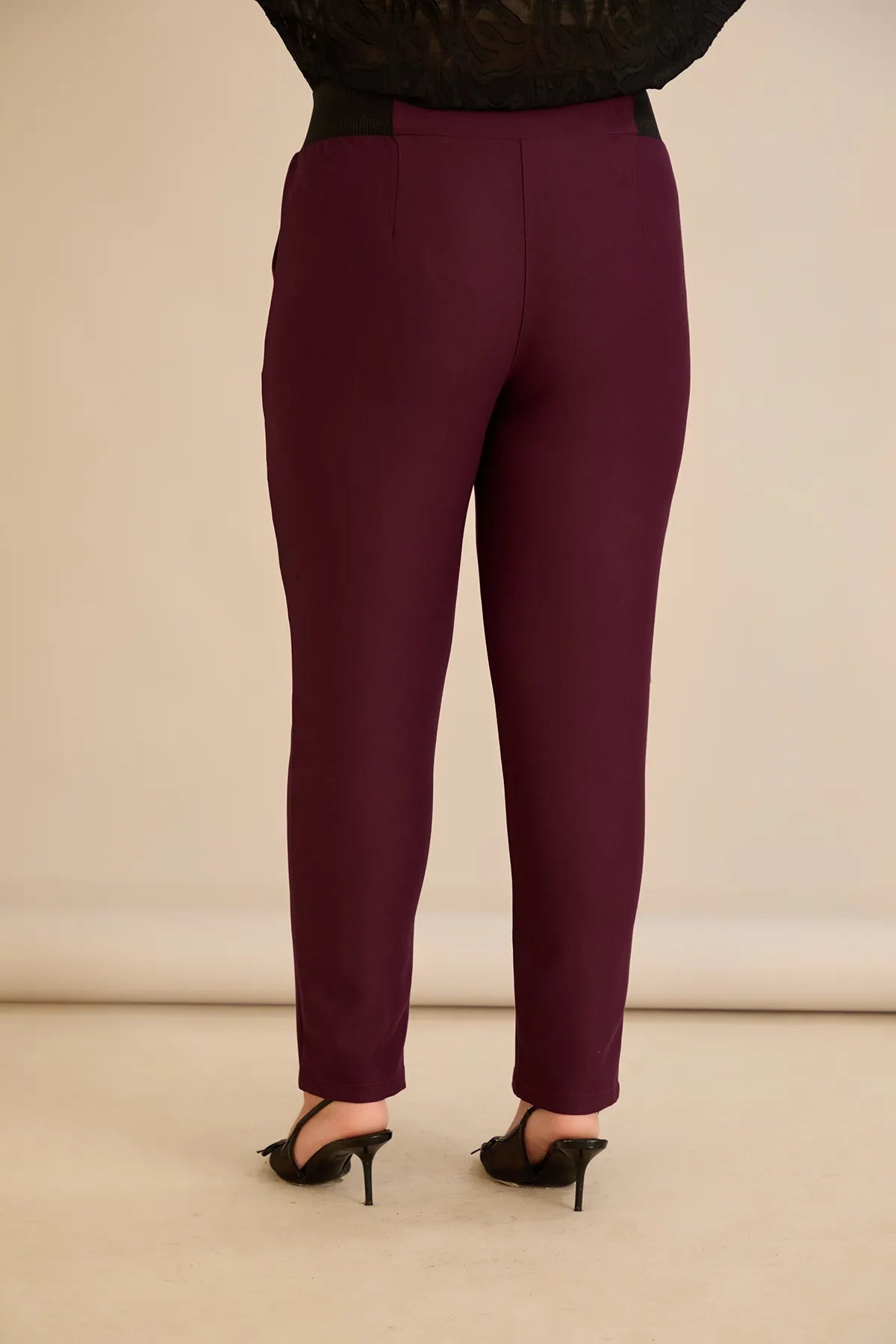 Pantalon mărime mare din bumbac cu croială clasică – burgundy