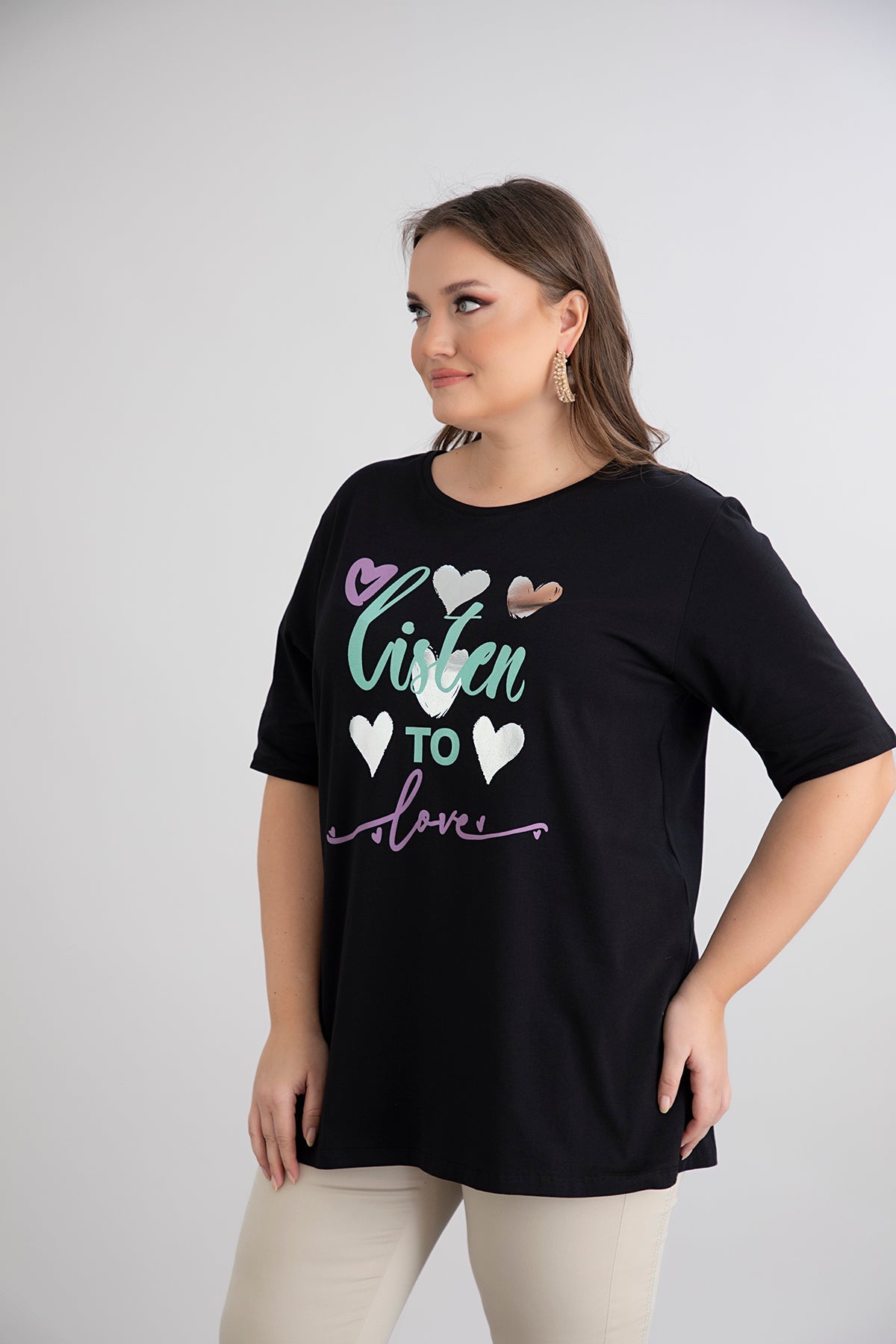 Tunica marime mare din bumbac Listen to love