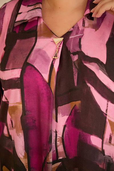 Tunică tip cămașă mărime mare cu broșă – roz