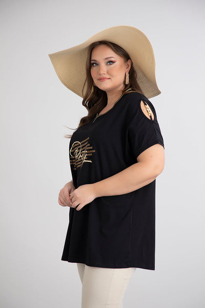 Tricou marime mare din bumbac cu elemente aurii