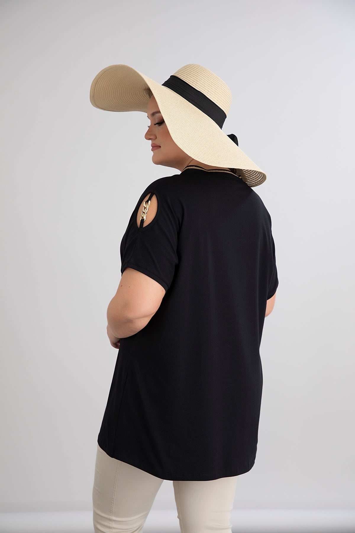 Tricou marime mare din bumbac cu elemente aurii