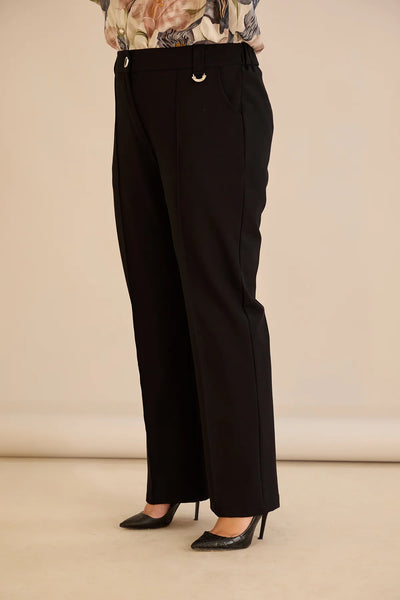 Pantalon larg mărime mare din bumbac cu margine – negru