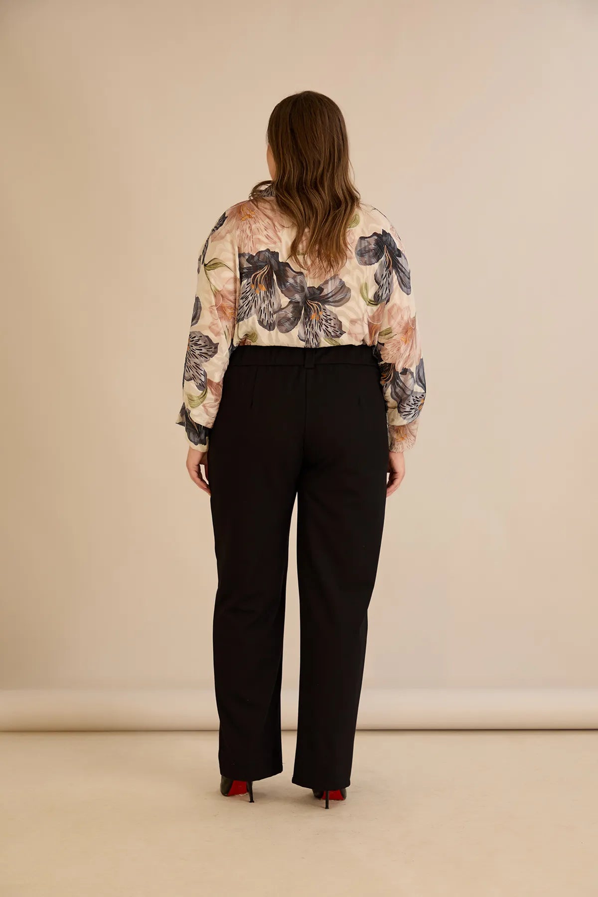 Pantalon larg mărime mare din bumbac cu margine – negru