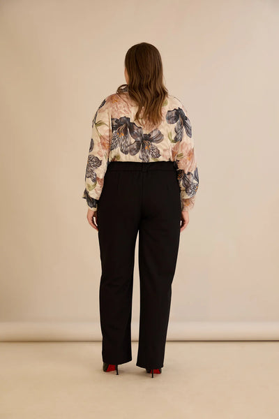 Pantalon larg mărime mare din bumbac cu margine – negru