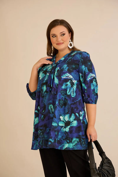 Tunică mărime mare în linie A cu imprimeu de autor