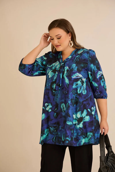 Tunică mărime mare în linie A cu imprimeu de autor