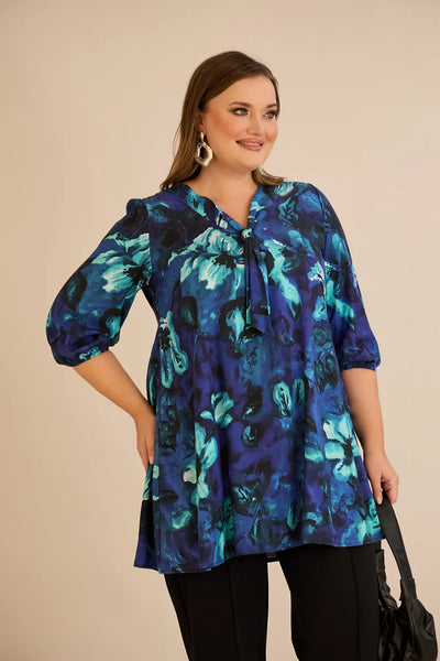 Tunică mărime mare în linie A cu imprimeu de autor