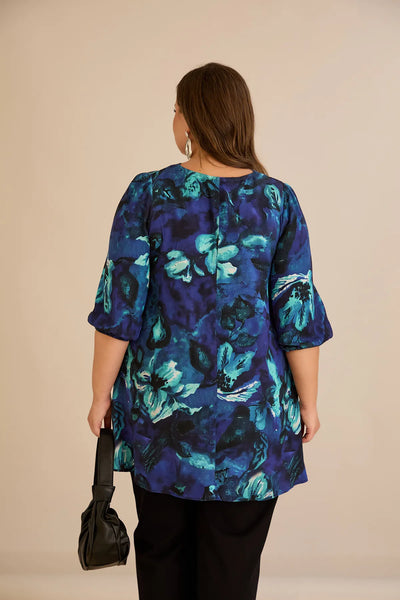 Tunică mărime mare în linie A cu imprimeu de autor