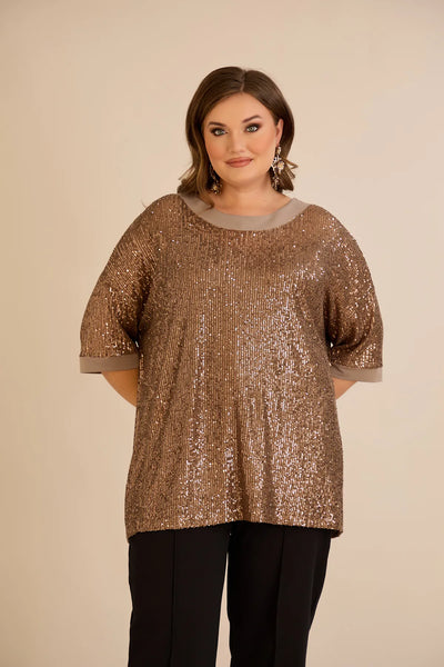 Bluză lejeră mărime mare cu mâneci raglan din paiete – Golden Night