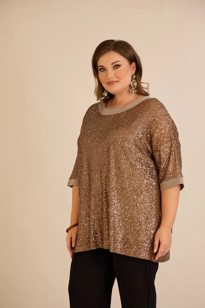 Bluză lejeră mărime mare cu mâneci raglan din paiete – Golden Night