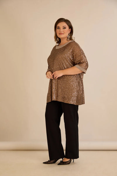 Bluză lejeră mărime mare cu mâneci raglan din paiete – Golden Night