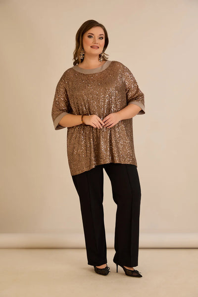 Bluză lejeră mărime mare cu mâneci raglan din paiete – Golden Night