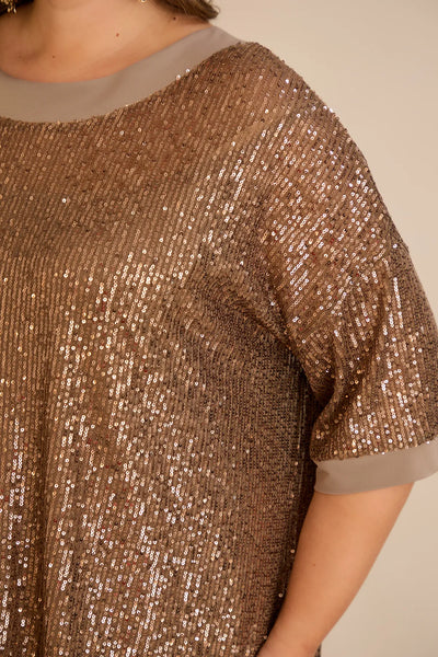 Bluză lejeră mărime mare cu mâneci raglan din paiete – Golden Night