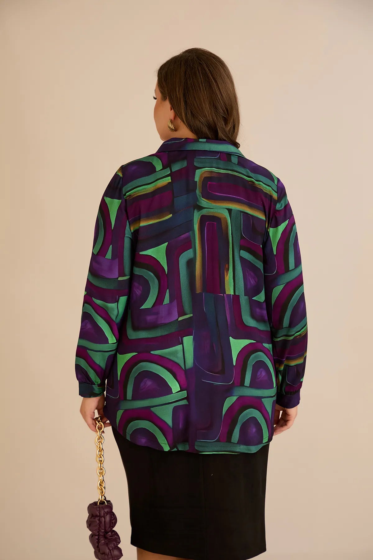 Tunică tip cămașă mărime mare cu broșă - lila