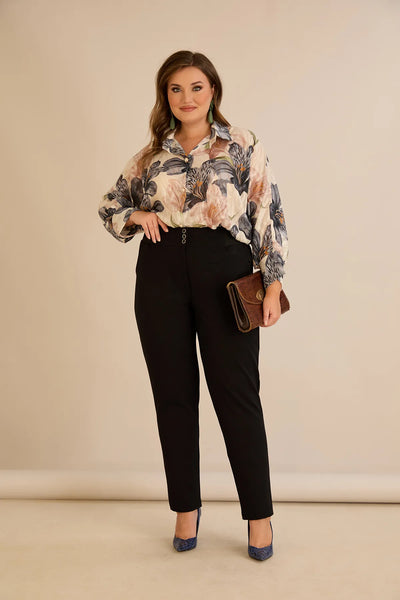 Pantalon mărime mare din bumbac cu croială clasică – negru