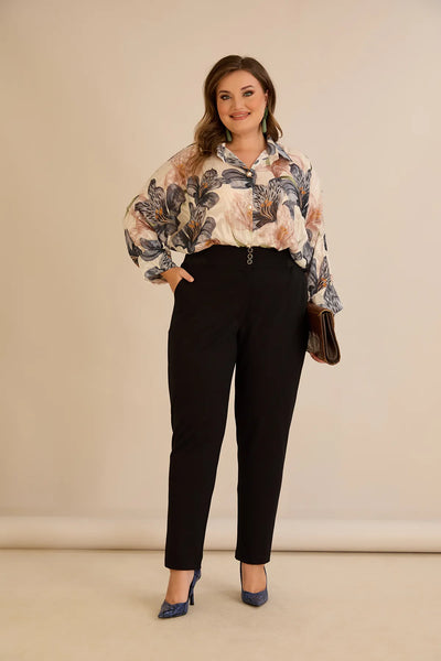 Pantalon mărime mare din bumbac cu croială clasică – negru